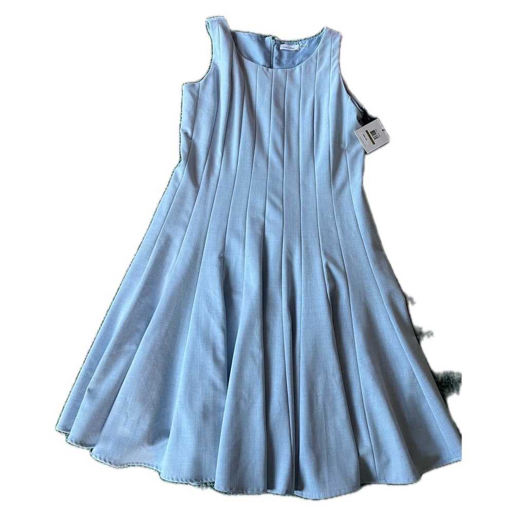 Calvin Klein Pale Blue Sleeveless Pleated Midi Dress